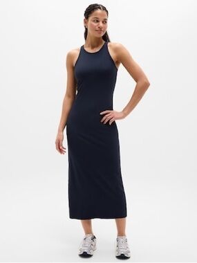 NWT Athleta Signature Rib Maxi Dress Navy Blue Small Summer Athletic Active